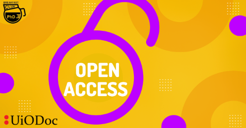 This picture displays the UioDoc promotion poster: A purple open lock that looks vaguely similar to the official Open Access logo with the words 'Open Access' inside is placed on an orange background.