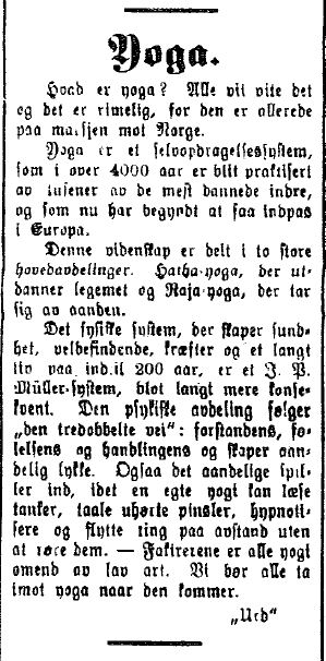 Avisutklipp om yoga fra 1915