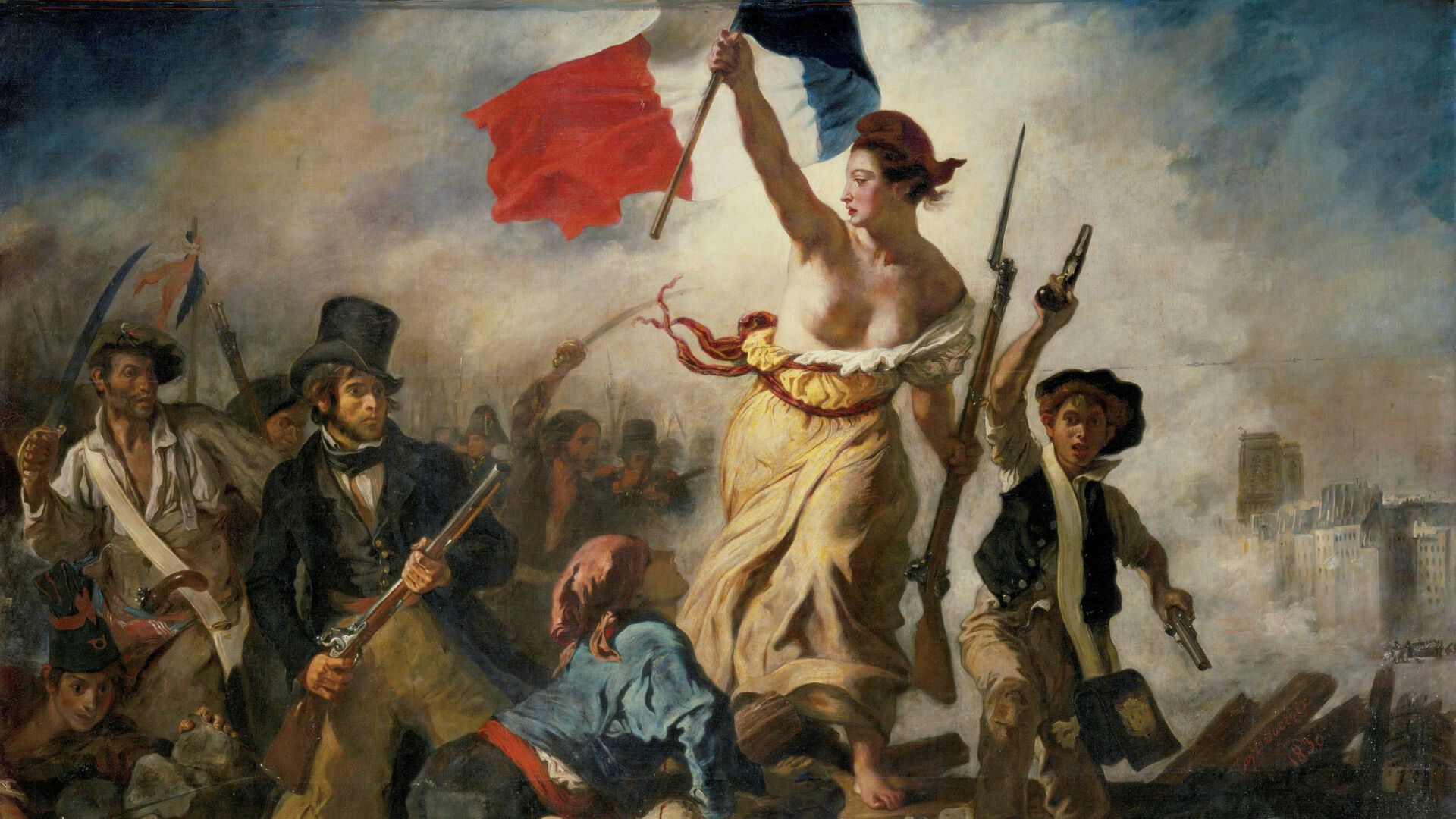 Lady Liberty Leading the  Painting: Eugène Delacroix, 1830 Source: https://commons.wikimedia.org/wiki/File:Eug%C3%A8ne_Delacroix_-_Le_28_Juillet._La_Libert%C3%A9_guidant_le_peuple.jpg