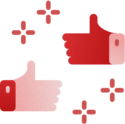 Rødt ikon med to hender som viser tommel opp