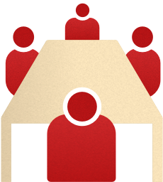 Rødt ikon med personer rundt et bord
