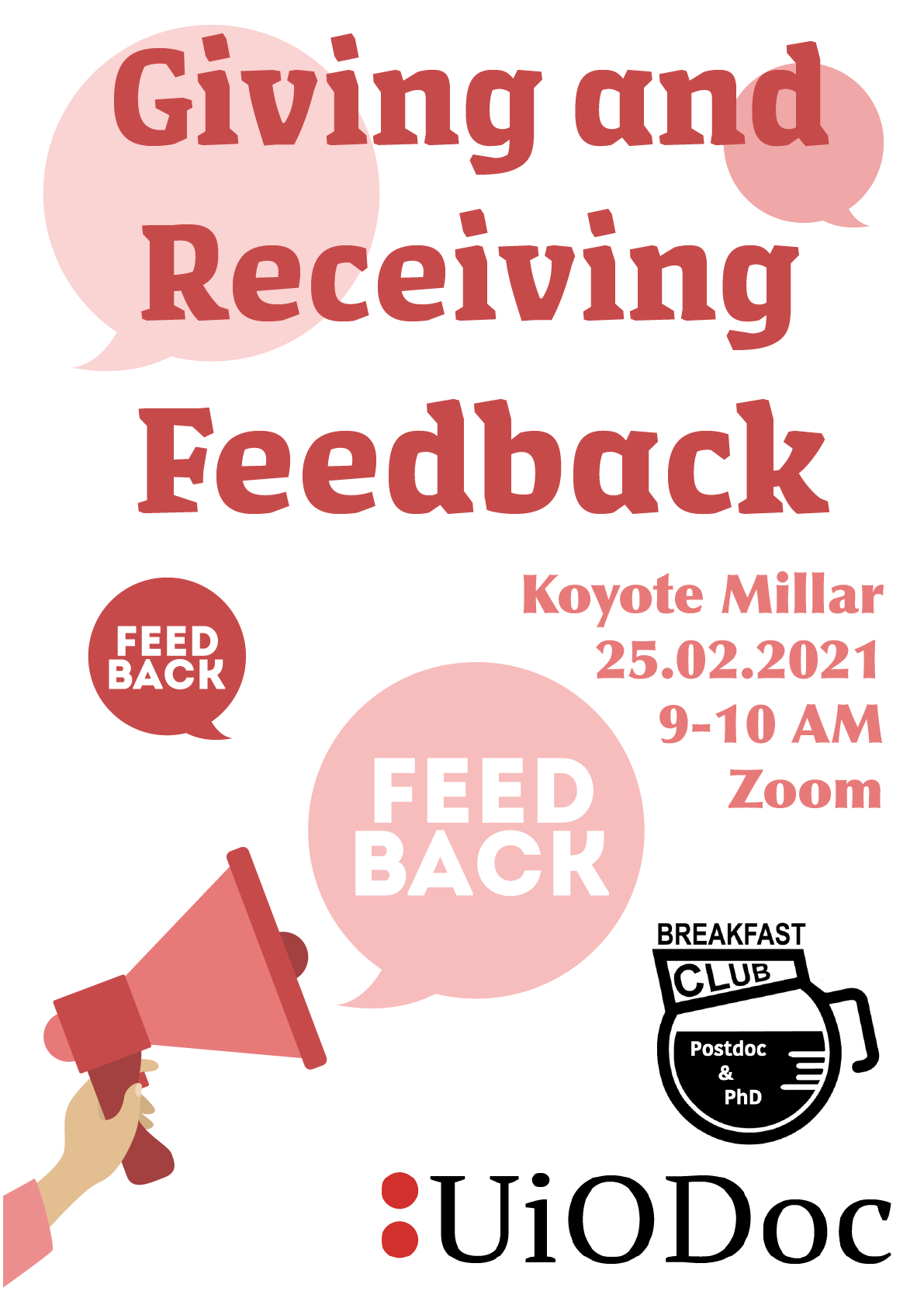 Poster that summerizes the PPBC event details on giving and receiving feedback.